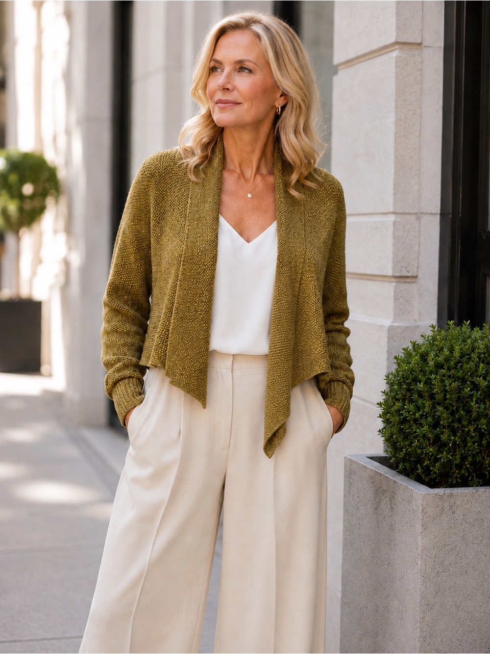 Eileen Fisher Variegated Mohair Cashmere Wool Open Front Cardigan Sz PL